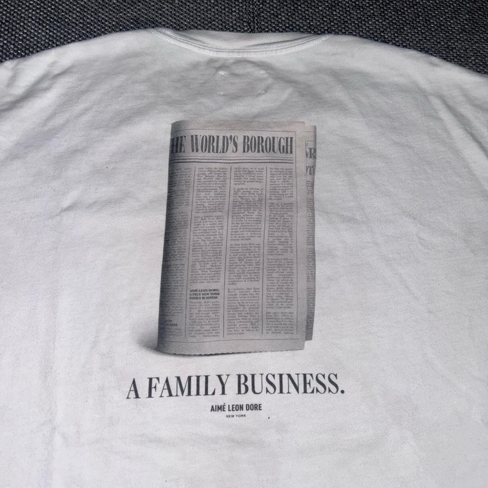 Aime Leon Dore White Newspaper A Family Business T Shirt Size Large Rare